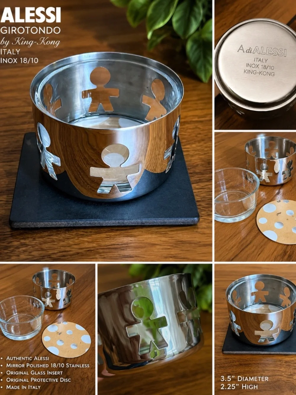 Alessi Girotondo AKK74 Parmesan Cheese Cellar King-Kong 18/10 Stainless w/ Glass